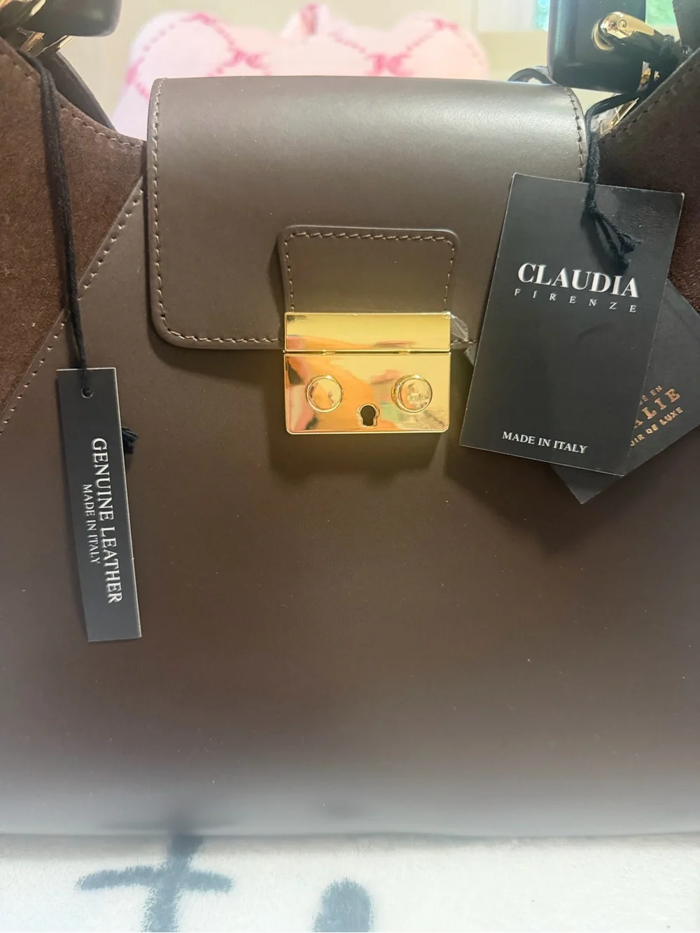 Claudia Brown Leather & Suede Top-Handle Satchel/Crossbody